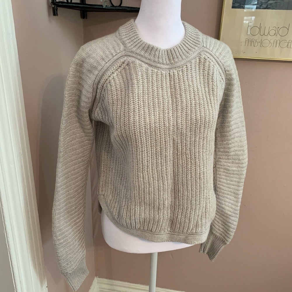 Wilfred XS Sweater in Beige knit 100% merino wool Scandi Girl
